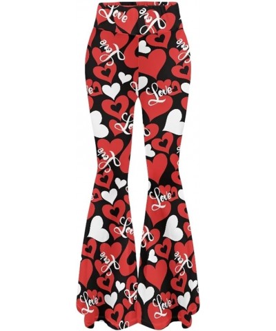 Women's Printed Flared Leggings High Waisted Flare Yoga Pants Bell Bottom Wide Leg Lounge Pants Trousers Red Hearts $14.57 Le...