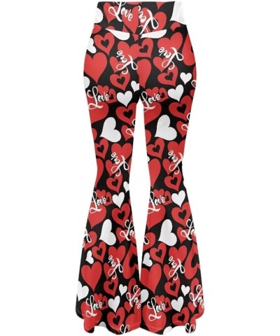 Women's Printed Flared Leggings High Waisted Flare Yoga Pants Bell Bottom Wide Leg Lounge Pants Trousers Red Hearts $14.57 Le...