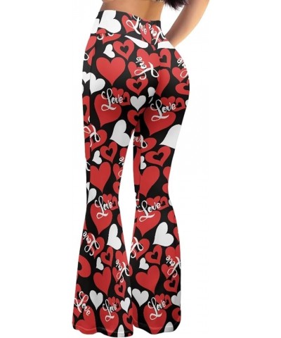 Women's Printed Flared Leggings High Waisted Flare Yoga Pants Bell Bottom Wide Leg Lounge Pants Trousers Red Hearts $14.57 Le...