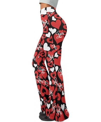 Women's Printed Flared Leggings High Waisted Flare Yoga Pants Bell Bottom Wide Leg Lounge Pants Trousers Red Hearts $14.57 Le...