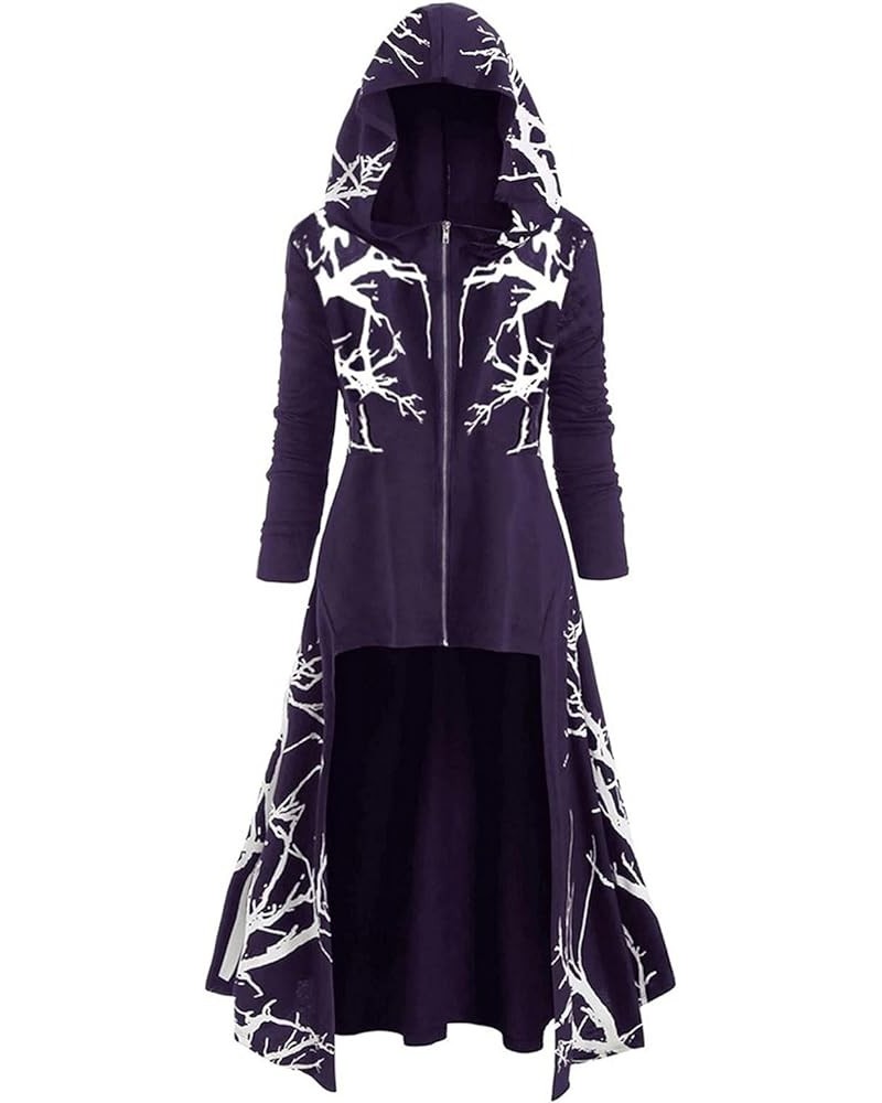 Womens Vintage Hoodies Cloak Halloween Printed Punk Style Long Sleeve Plus Size Long Hooded Blouse Shirts Dress F-purple $7.8...