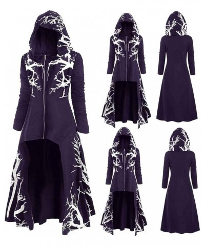 Womens Vintage Hoodies Cloak Halloween Printed Punk Style Long Sleeve Plus Size Long Hooded Blouse Shirts Dress F-purple $7.8...