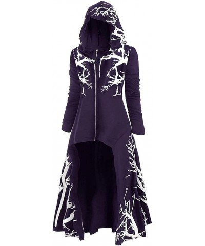 Womens Vintage Hoodies Cloak Halloween Printed Punk Style Long Sleeve Plus Size Long Hooded Blouse Shirts Dress F-purple $7.8...