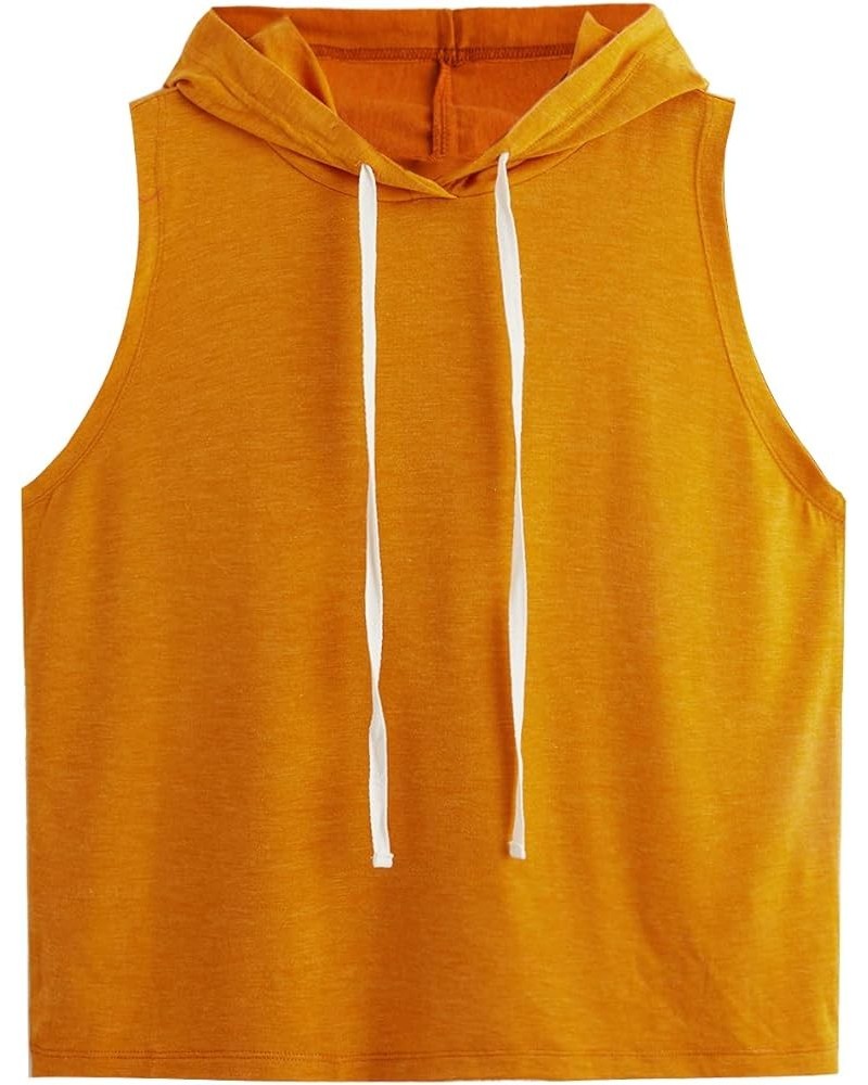 Women's Summer Sleeveless Hooded Tank Top T-Shirt for Athletic Exercise Relaxed Breathable Solid Yellow $14.49 Tanks