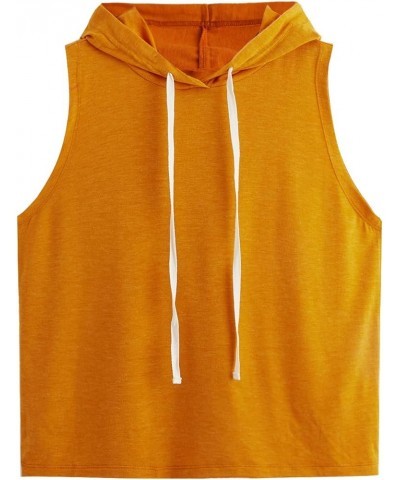 Women's Summer Sleeveless Hooded Tank Top T-Shirt for Athletic Exercise Relaxed Breathable Solid Yellow $14.49 Tanks