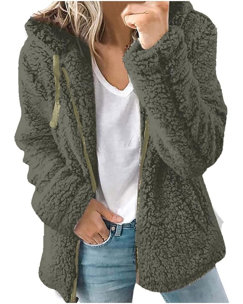 Fleece Jacket for Women Winter Warm Sherpa Teddy Coat Fuzzy Zip Up Coats Loose Casual Hoodies Sweatshirts 2023 09 Army Green ...