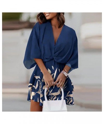 Women's Maxi Dresses Summer V-Neck Loose Batwing Sleeve Elastic Waist Printed Dress Mini Travel Essentials Navy $9.40 Dresses