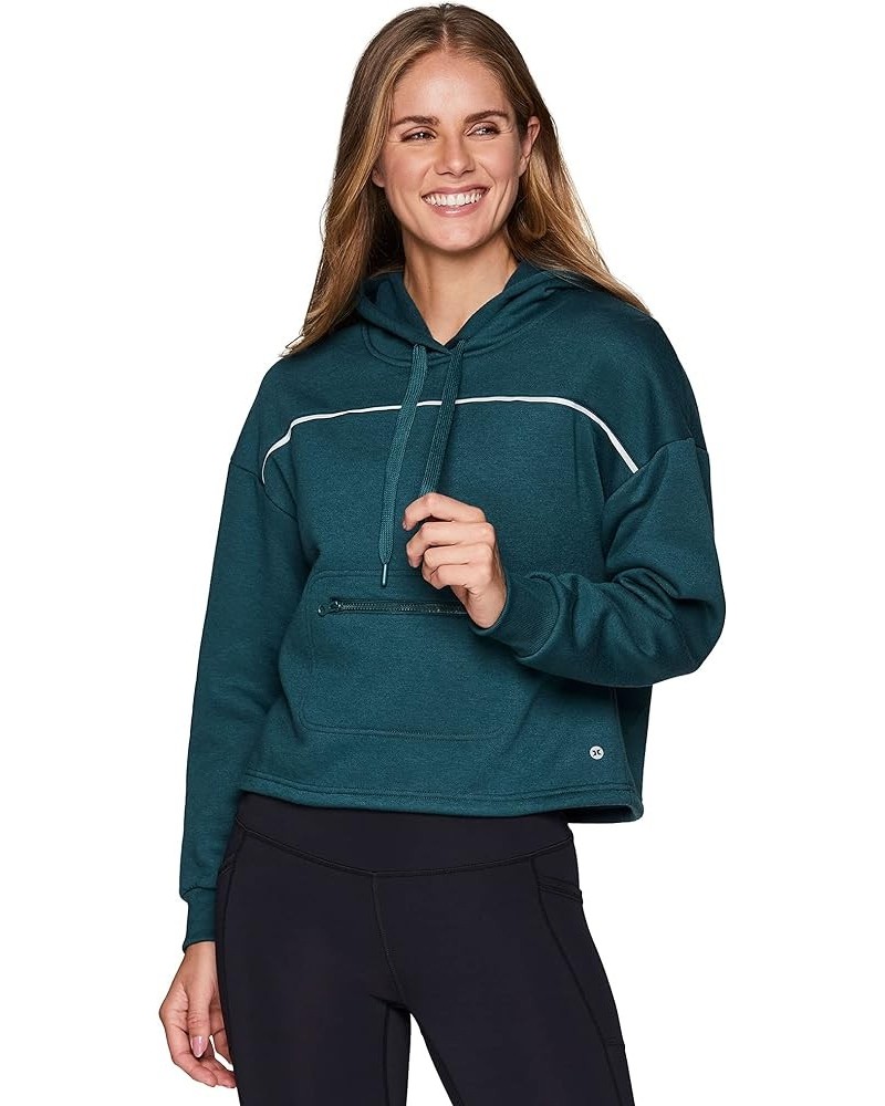 Active Women's Relaxed Lightweight Fleece Hoodie Sweatshirt With Zip Pocket Teal $13.38 Activewear