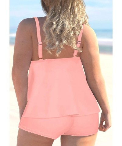 Plus Size Swimsuit for Women with Swim Shorts Two Piece Bathing Suits Tankini Tie Dye Print Tank Tops Swimwear 20-nude Pink $...