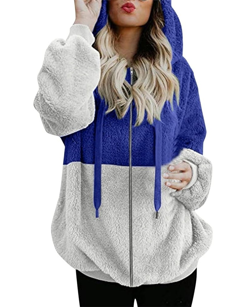 Womens Winter Oversized Hoodies Zip Up Sweatshirts Fuzzy Fleece Pullover Fluffy Outerwear With Pockets 12-blue $4.40 Blouses