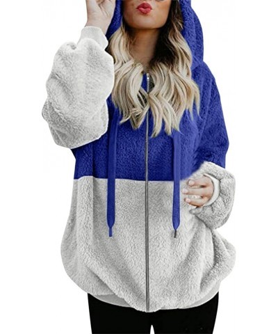 Womens Winter Oversized Hoodies Zip Up Sweatshirts Fuzzy Fleece Pullover Fluffy Outerwear With Pockets 12-blue $4.40 Blouses