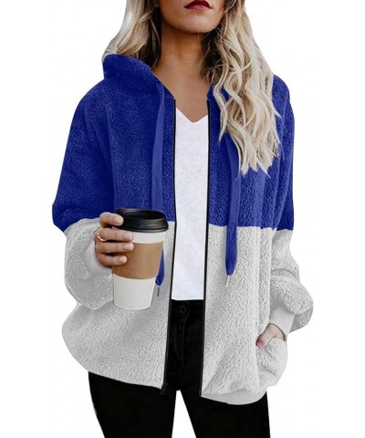 Womens Winter Oversized Hoodies Zip Up Sweatshirts Fuzzy Fleece Pullover Fluffy Outerwear With Pockets 12-blue $4.40 Blouses