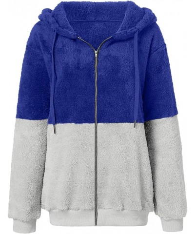 Womens Winter Oversized Hoodies Zip Up Sweatshirts Fuzzy Fleece Pullover Fluffy Outerwear With Pockets 12-blue $4.40 Blouses