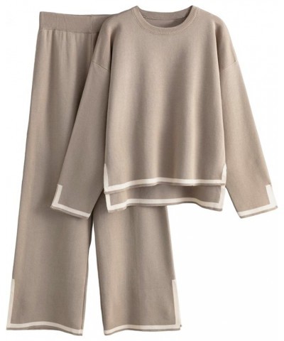 Women's 2 Piece Sweater Sets Long Sleeve Knit Pullover Tops Wide Leg Pants Lounge Set Khaki $29.63 Activewear