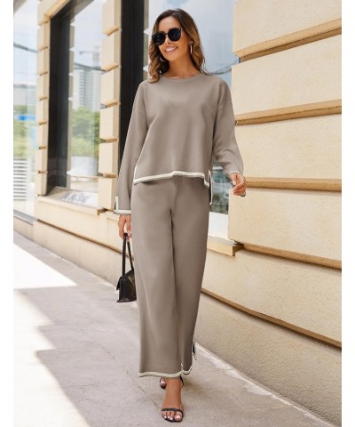 Women's 2 Piece Sweater Sets Long Sleeve Knit Pullover Tops Wide Leg Pants Lounge Set Khaki $29.63 Activewear