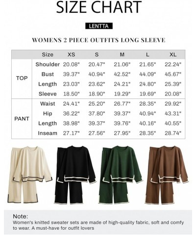 Women's 2 Piece Sweater Sets Long Sleeve Knit Pullover Tops Wide Leg Pants Lounge Set Khaki $29.63 Activewear