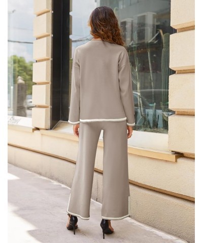 Women's 2 Piece Sweater Sets Long Sleeve Knit Pullover Tops Wide Leg Pants Lounge Set Khaki $29.63 Activewear