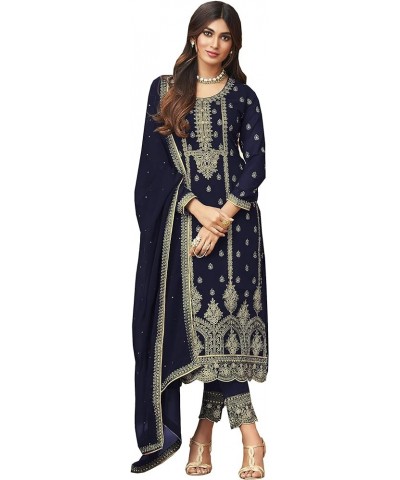 Wedding Partywear Embroidered Salwar Kameez Indian Dress Ready to Wear Salwar Suit For women Timeless Blue $30.75 Dresses