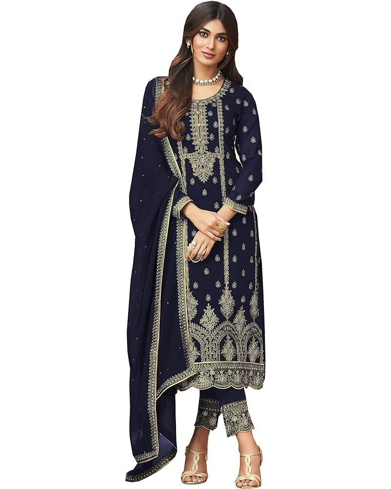 Wedding Partywear Embroidered Salwar Kameez Indian Dress Ready to Wear Salwar Suit For women Timeless Blue $30.75 Dresses