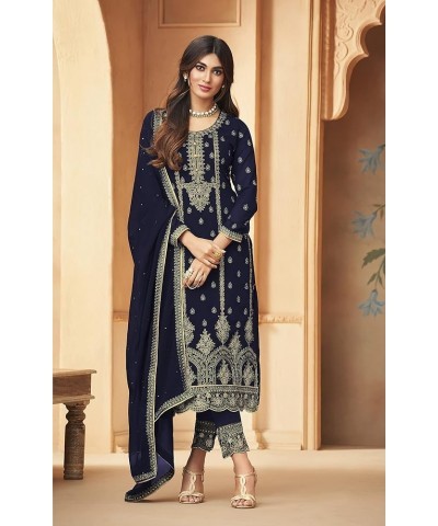 Wedding Partywear Embroidered Salwar Kameez Indian Dress Ready to Wear Salwar Suit For women Timeless Blue $30.75 Dresses