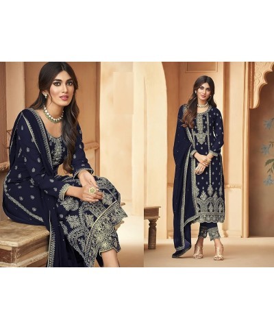 Wedding Partywear Embroidered Salwar Kameez Indian Dress Ready to Wear Salwar Suit For women Timeless Blue $30.75 Dresses