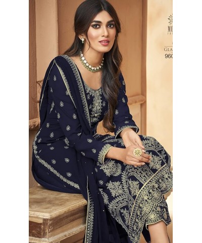 Wedding Partywear Embroidered Salwar Kameez Indian Dress Ready to Wear Salwar Suit For women Timeless Blue $30.75 Dresses