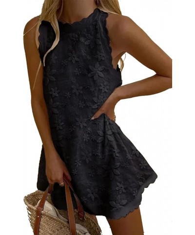 Womens Sleeveless Tank Dress V-Neck Scallop 2024 Summer Dresses Back Zipper Linen Casual Beach Sundress Black $16.79 Dresses