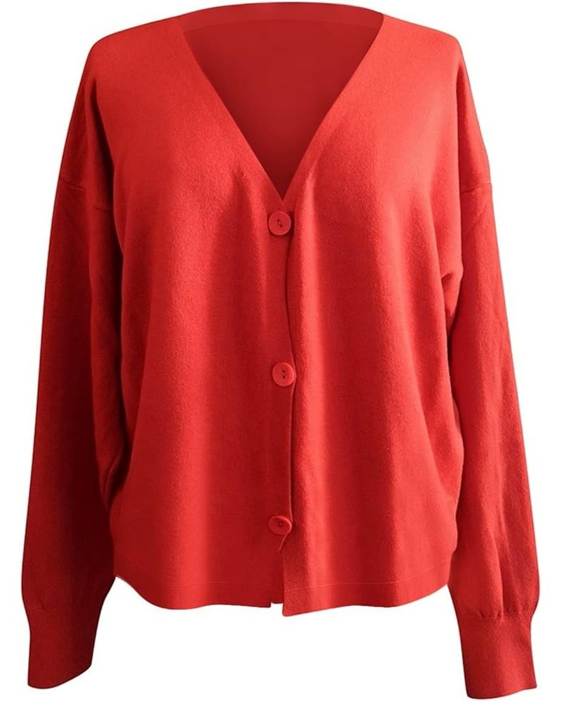 Women's O-Neck Long Sleeve Ribbed Knit Sweater Casual Sweater Warm Top Long Sweater Cardigan Vest D-red $18.75 Activewear