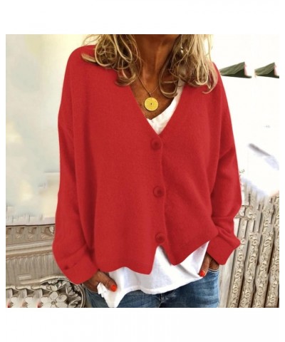 Women's O-Neck Long Sleeve Ribbed Knit Sweater Casual Sweater Warm Top Long Sweater Cardigan Vest D-red $18.75 Activewear