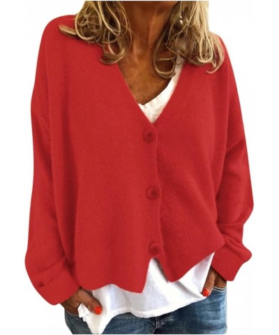 Women's O-Neck Long Sleeve Ribbed Knit Sweater Casual Sweater Warm Top Long Sweater Cardigan Vest D-red $18.75 Activewear