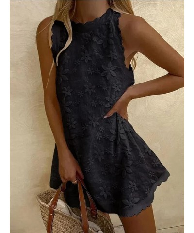 Womens Sleeveless Tank Dress V-Neck Scallop 2024 Summer Dresses Back Zipper Linen Casual Beach Sundress Black $16.79 Dresses