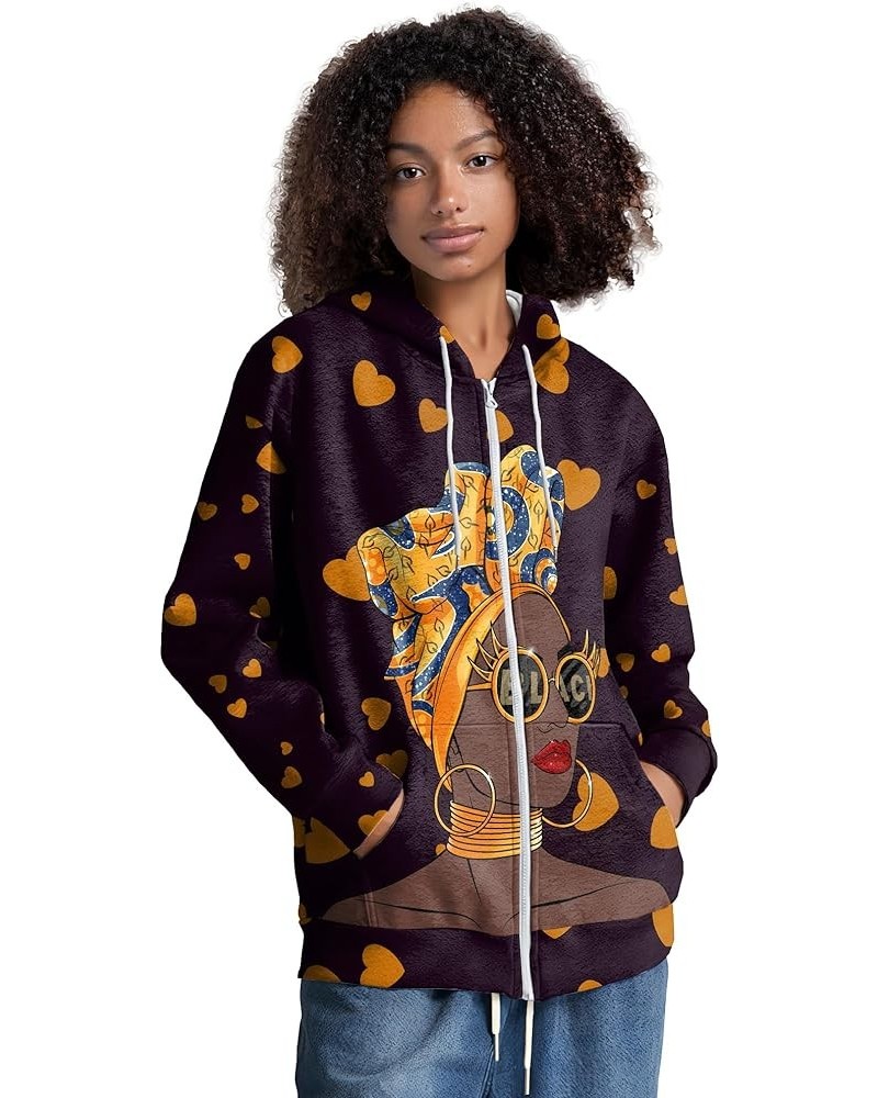 African American Sweatshirt for Women Zip Up Hoodie Long Sleeve Afro Black Women Oversized Sweatshirts With Pockets Yello Hea...