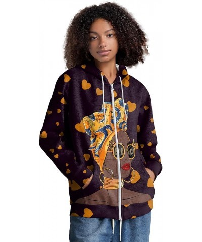 African American Sweatshirt for Women Zip Up Hoodie Long Sleeve Afro Black Women Oversized Sweatshirts With Pockets Yello Hea...