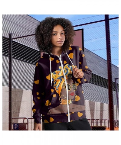 African American Sweatshirt for Women Zip Up Hoodie Long Sleeve Afro Black Women Oversized Sweatshirts With Pockets Yello Hea...