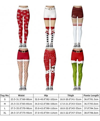 Womens Funny Printed Ugly Christmas Leggings Santa Claus Snowman Deer Holiday High Waist Slim Fit Xmas Tights Pants Red-bubs ...