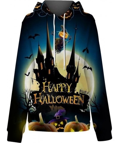 Women's Halloween Graphic Hoodies Fleece Hooded Neck Sweatshirts Casual Long Sleeve Pullover Loose 2023 Fall Tops 02-dark Blu...