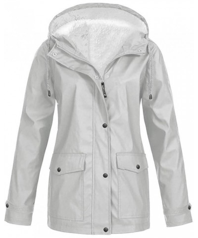 Women Solid Plush Rain Outdoor Plus Size Hooded Raincoat Windproof Jacket Coat Womens Warm up Jacket Grey $22.40 Coats