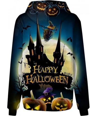 Women's Halloween Graphic Hoodies Fleece Hooded Neck Sweatshirts Casual Long Sleeve Pullover Loose 2023 Fall Tops 02-dark Blu...