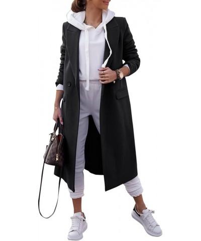 Women's Double Breasted Pea Coat Lapel Wool Blend Long Trench Jacket Winter Elegant Overcoat Outwear 1-black $40.32 Coats