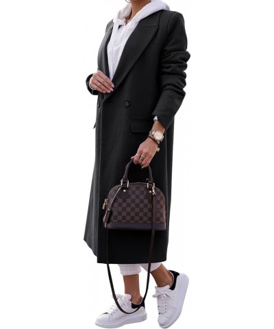 Women's Double Breasted Pea Coat Lapel Wool Blend Long Trench Jacket Winter Elegant Overcoat Outwear 1-black $40.32 Coats