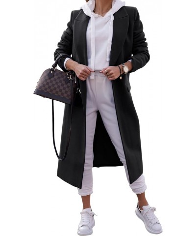 Women's Double Breasted Pea Coat Lapel Wool Blend Long Trench Jacket Winter Elegant Overcoat Outwear 1-black $40.32 Coats