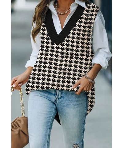 Women's Oversized V Neck Knitted Sweater Vest Casual Loose Sleeveless Sweater Pullover 01-black Houndstooth $20.13 Sweaters