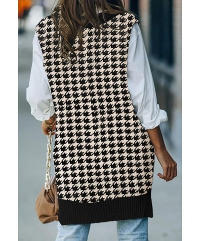 Women's Oversized V Neck Knitted Sweater Vest Casual Loose Sleeveless Sweater Pullover 01-black Houndstooth $20.13 Sweaters