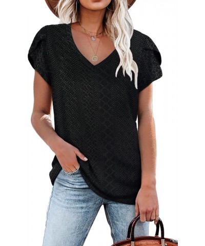 Women's T-Shirt V Neck Summer Eyelet Petal Sleeve Dressy Casual Tops 1-black $16.11 T-Shirts