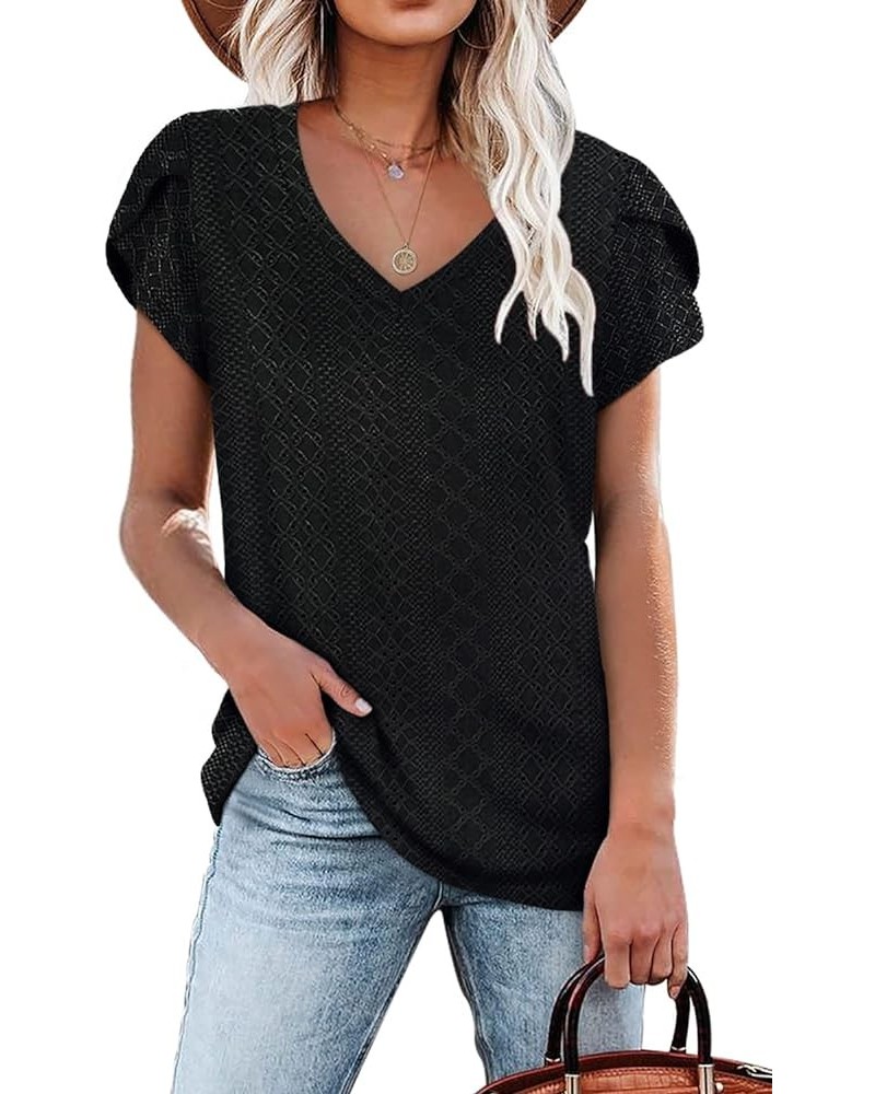 Women's T-Shirt V Neck Summer Eyelet Petal Sleeve Dressy Casual Tops 1-black $16.11 T-Shirts