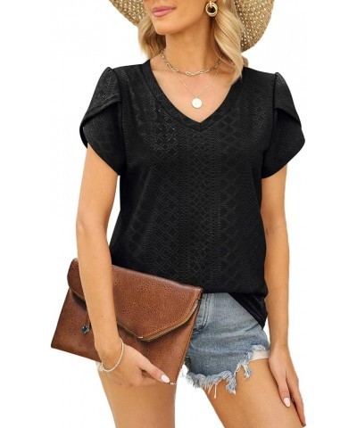 Women's T-Shirt V Neck Summer Eyelet Petal Sleeve Dressy Casual Tops 1-black $16.11 T-Shirts