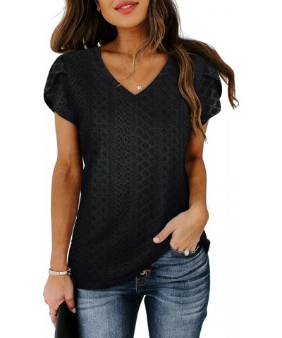 Women's T-Shirt V Neck Summer Eyelet Petal Sleeve Dressy Casual Tops 1-black $16.11 T-Shirts