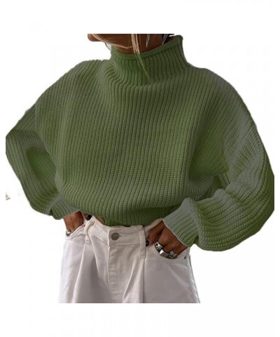 Women's Turtleneck Sweater Long Sleeve Oversized Ribbed Knit Pullover Sweater Jumper Top Green $17.86 Sweaters