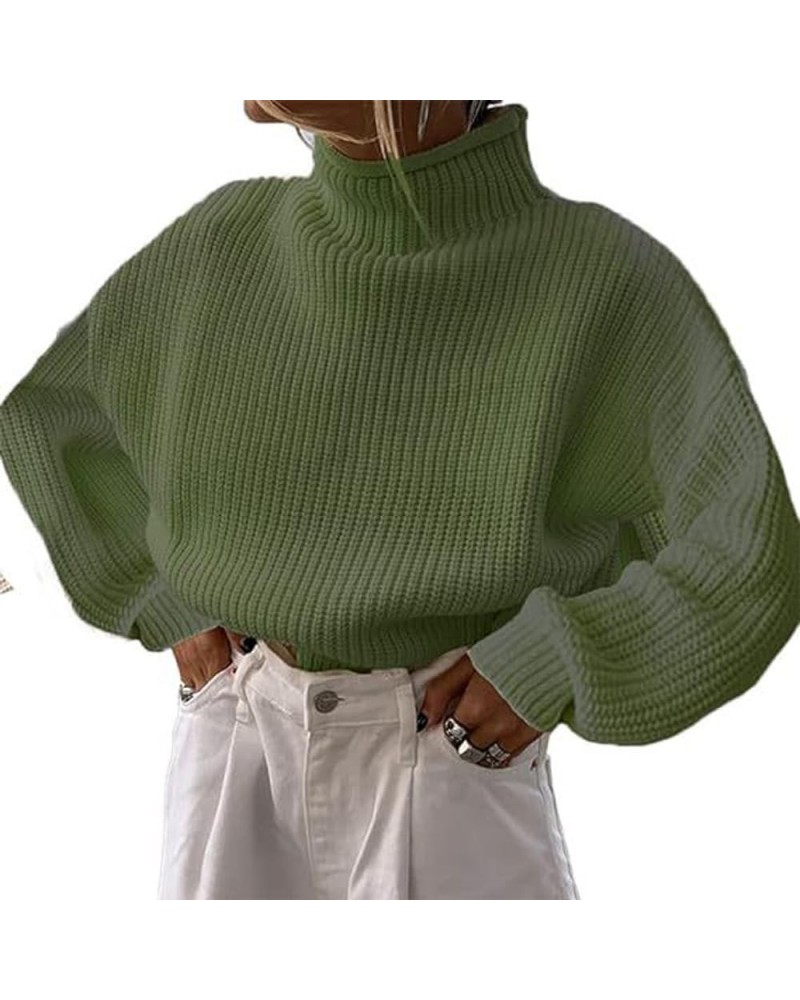 Women's Turtleneck Sweater Long Sleeve Oversized Ribbed Knit Pullover Sweater Jumper Top Green $17.86 Sweaters