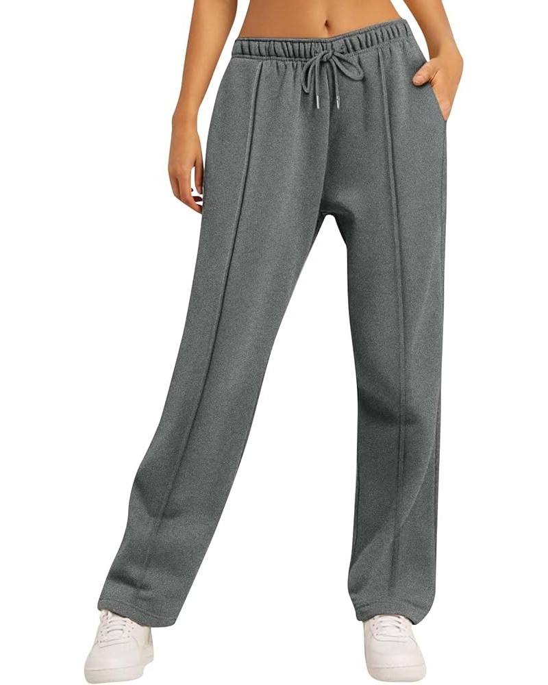 Baggy Wide Leg Sweatpants for Women Fleece High Waist Joggers with Pockets Lightweight Comfy Drawstring Sweat Pants E006-gray...